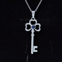 Natural Blue Sapphire Key to My Heart Necklace