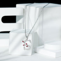 Lab grown ruby and diamond pendant necklace with letter S from Rosec Jewels, showcasing a sparkling gemstone design.