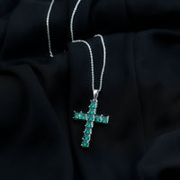 Princess Cut Lab Created Emerald Cross Pendant Necklace