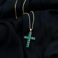Princess Cut Lab Created Emerald Cross Pendant Necklace