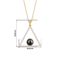 Diamond Open Triangle Pendant Necklace with Black Tahitian Pearl