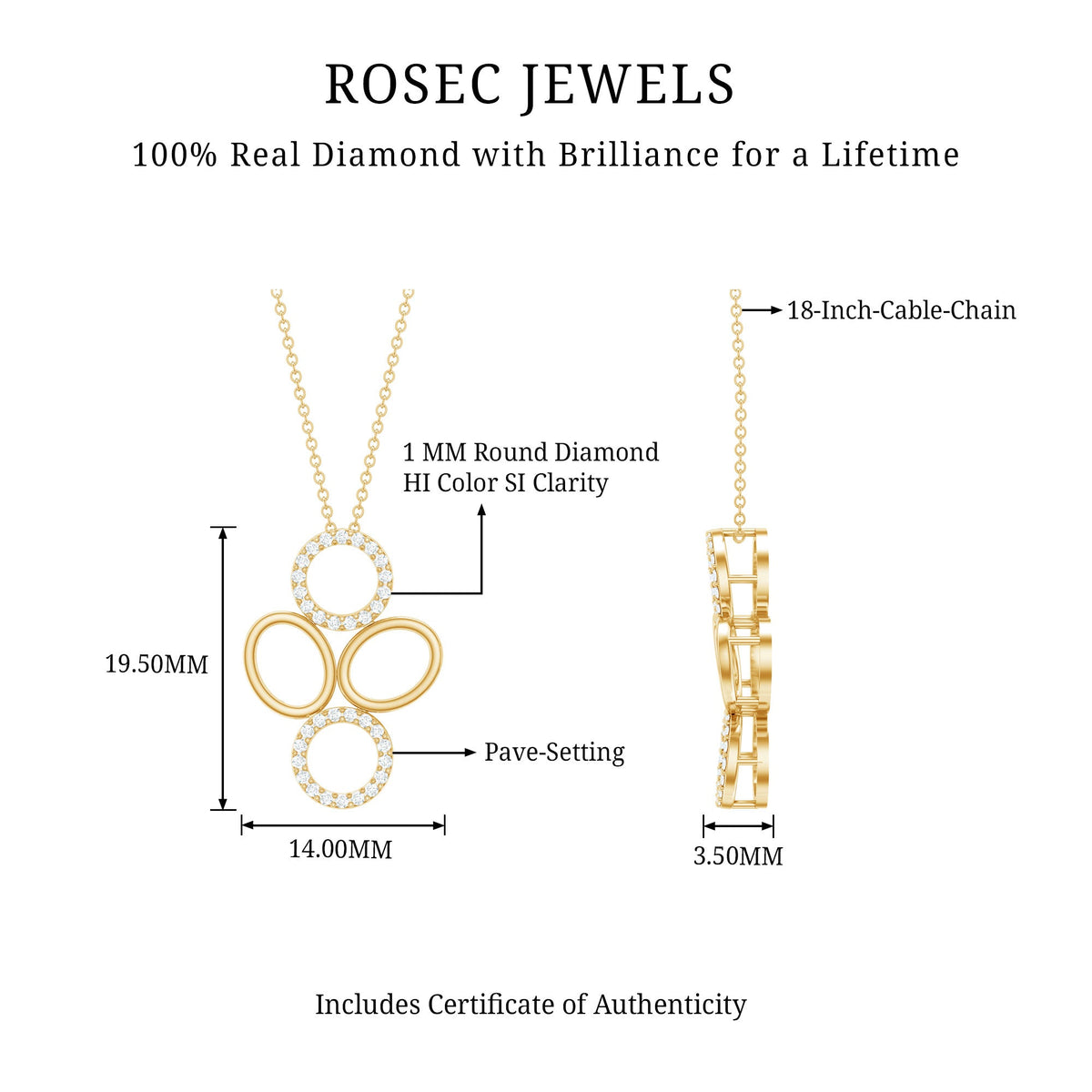 Certified diamond contemporary pendant necklace for women by Rosec Jewels, featuring a sleek modern design.