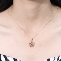 Natural ruby flower pendant necklace by Rosec Jewels featuring a vibrant ruby flower design with certificate of authenticity.