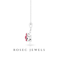 Natural ruby flower pendant necklace by Rosec Jewels featuring a vibrant ruby flower with certificate of authenticity.