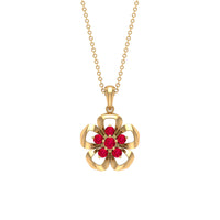 Natural ruby flower pendant necklace by Rosec Jewels showcasing a vibrant ruby flower with certificate.