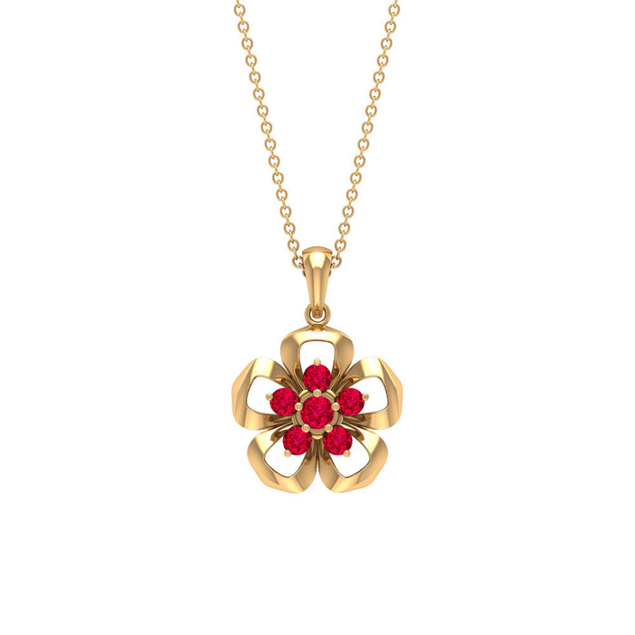 Natural ruby flower pendant necklace by Rosec Jewels showcasing a vibrant ruby flower with certificate.