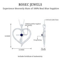 Natural Blue Sapphire Cross Heart Necklace for Women