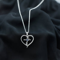 Natural Blue Sapphire Cross Heart Necklace for Women
