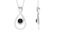 Real Black Onyx Infinity Pendant Necklace with Diamond for Women