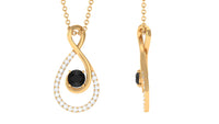 Real Black Onyx Infinity Pendant Necklace with Diamond for Women
