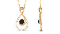Real Black Onyx Infinity Pendant Necklace with Diamond for Women