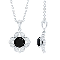 Nature Inspired Half Carat Black Onyx Pendant Necklace with Diamond