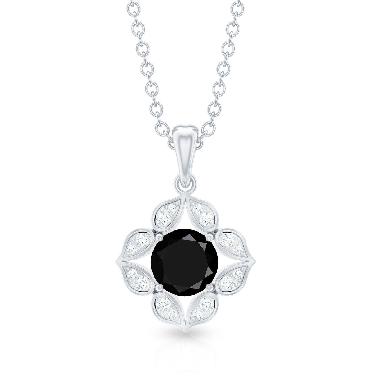 Nature Inspired Half Carat Black Onyx Pendant Necklace with Diamond