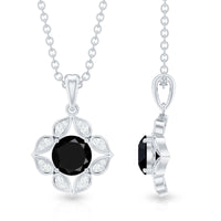 Nature Inspired Half Carat Black Onyx Pendant Necklace with Diamond