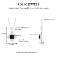 Natural Black Spinel Flower Pendant Necklace with Diamond for Women