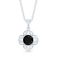 Natural Black Spinel Flower Pendant Necklace with Diamond for Women