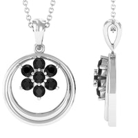 Natural black spinel flower pendant from Rosec Jewels, showcasing a detailed floral design with a certificate of authenticity.