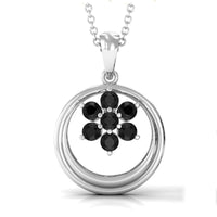 Natural black spinel flower pendant from Rosec Jewels featuring a detailed flower design and certificate of authenticity.