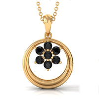 Natural black spinel flower pendant by Rosec Jewels featuring a polished design and a certificate of authenticity.