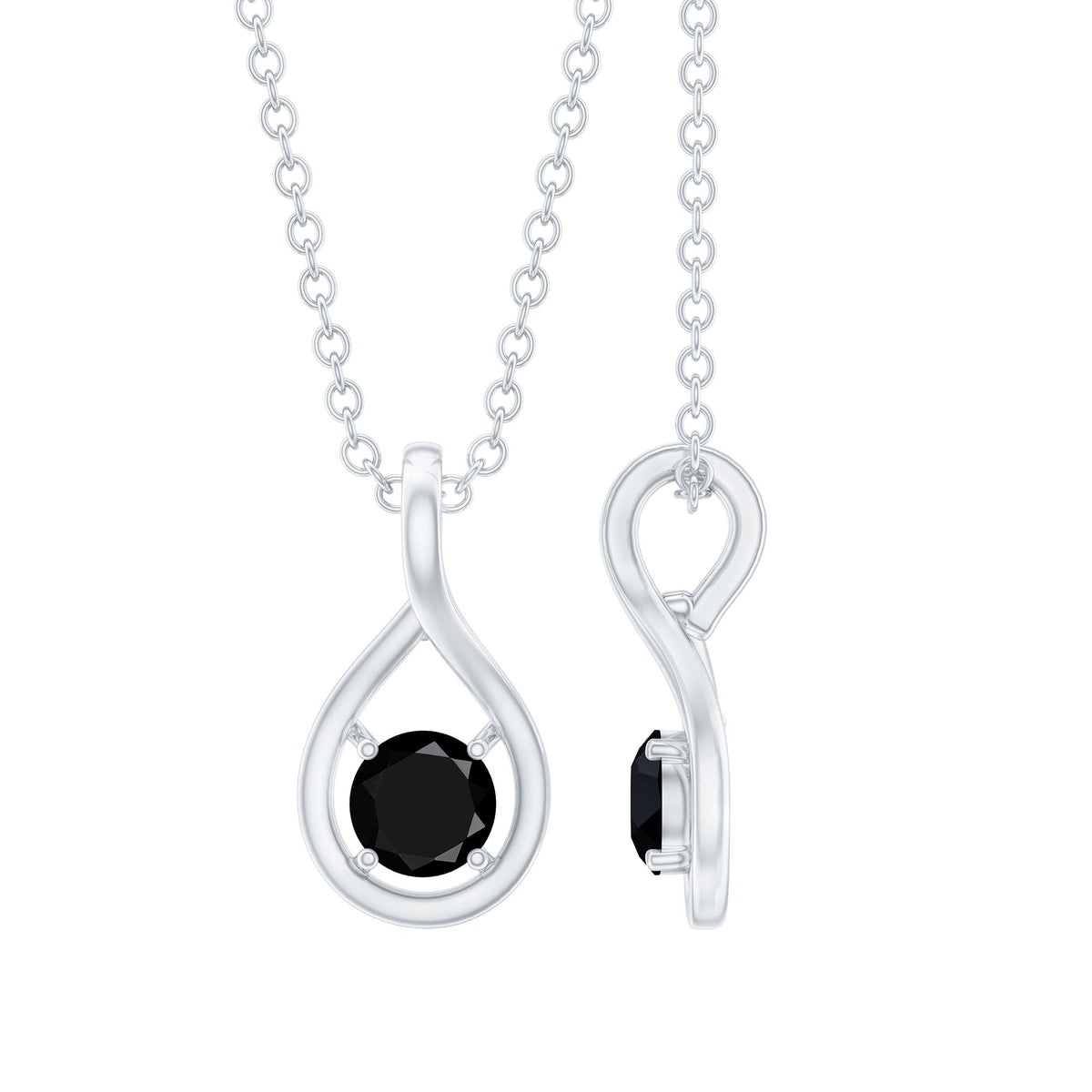 Black onyx teardrop pendant with chain, certified 0.22 carat solitaire jewelry by Rosec Jewels, elegant pendant for women.