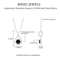 Black onyx teardrop pendant with chain, certified 0.22 carat solitaire, elegant jewelry piece by Rosec Jewels.
