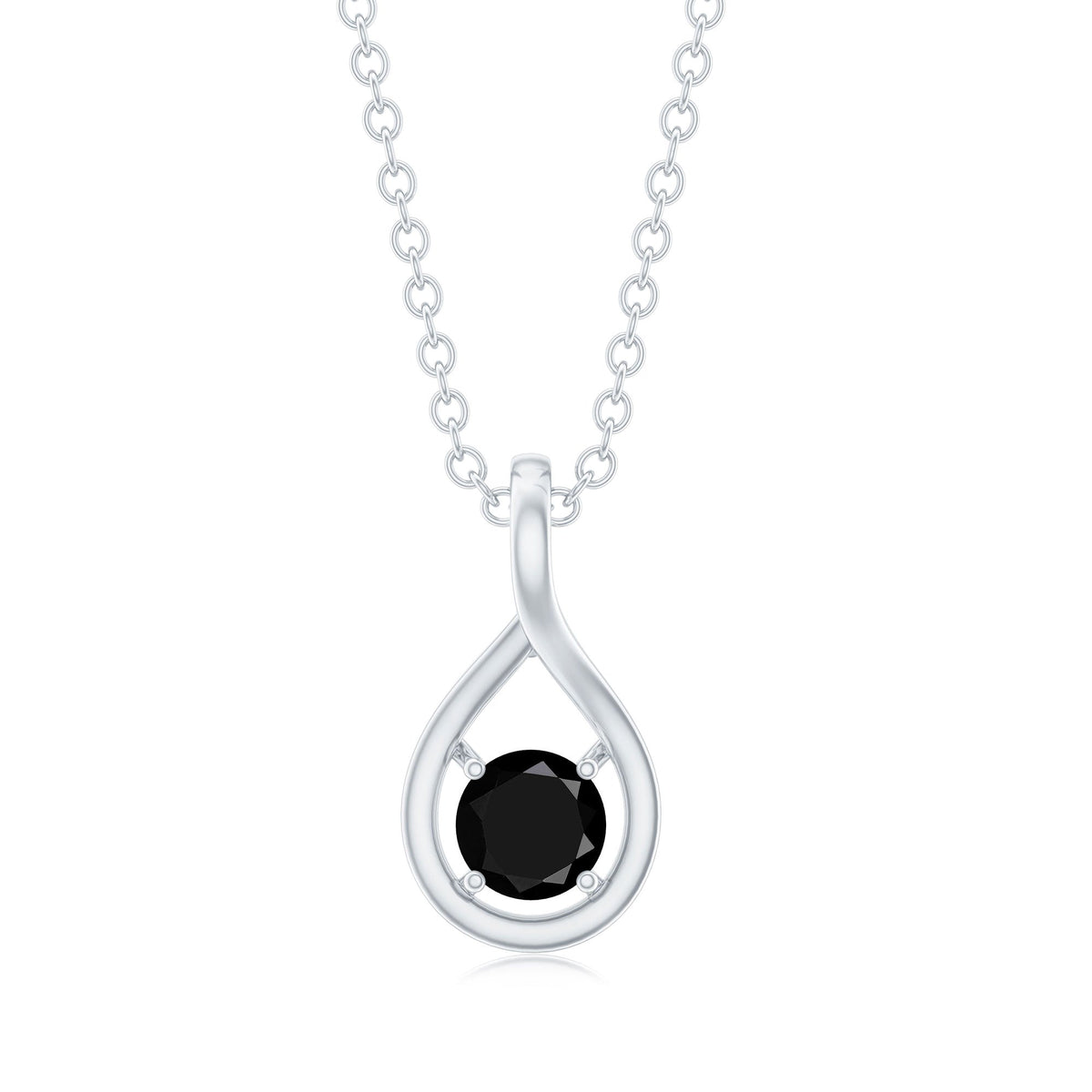 Black onyx teardrop pendant with chain from Rosec Jewels, featuring a 0.22 carat solitaire gemstone on a sleek silver chain.
