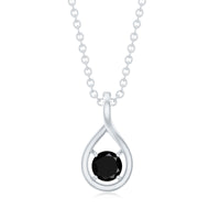 Black onyx teardrop pendant with chain from Rosec Jewels, featuring a 0.22 carat solitaire gemstone on a sleek silver chain.