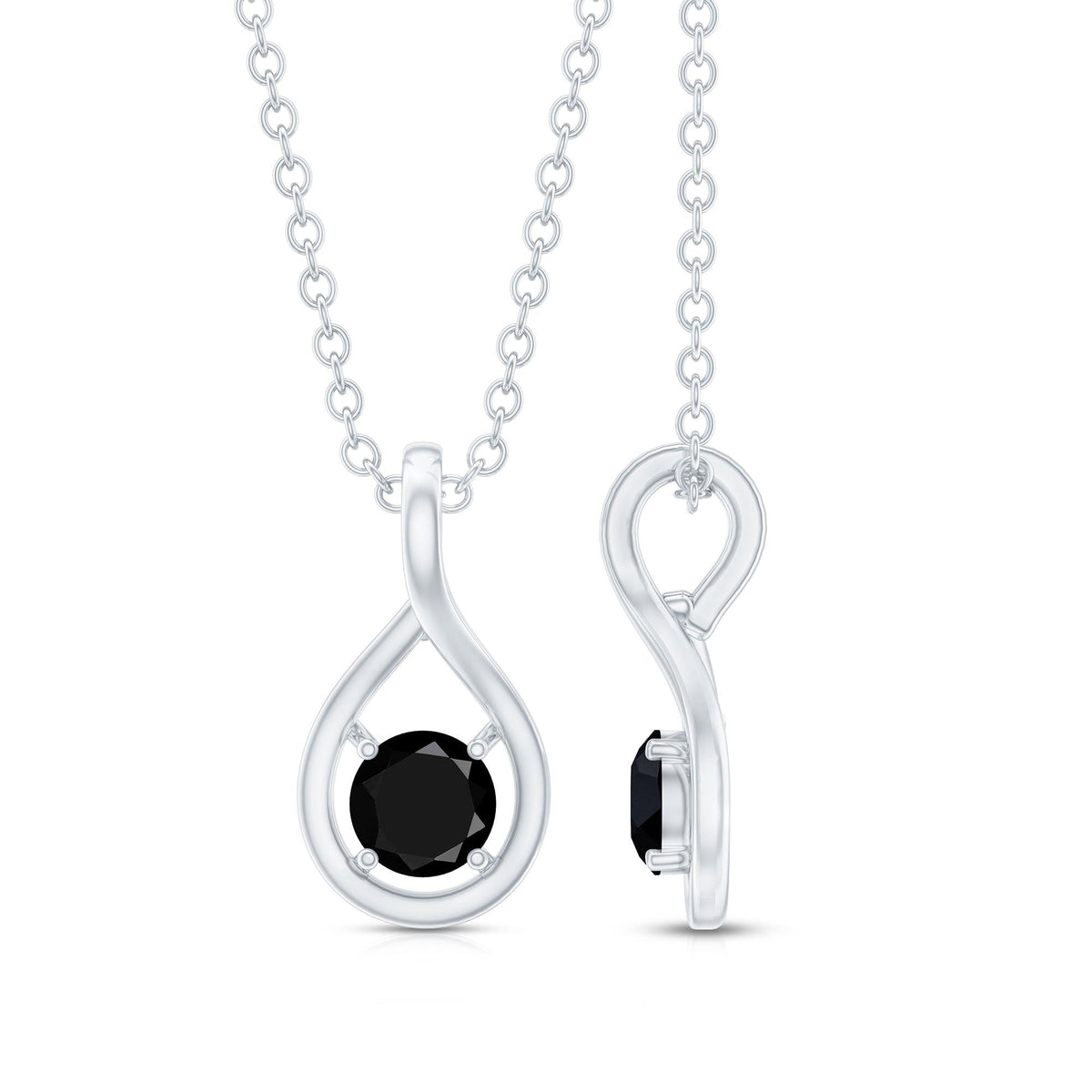 Black onyx teardrop pendant with 0.22 carat solitaire, gold chain, from Rosec Jewels, showcasing elegant jewelry design.
