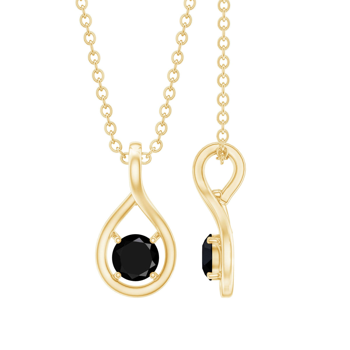 Black onyx teardrop pendant with chain, certified 0.22 carats, from Rosec Jewels, showcasing elegant jewelry design.