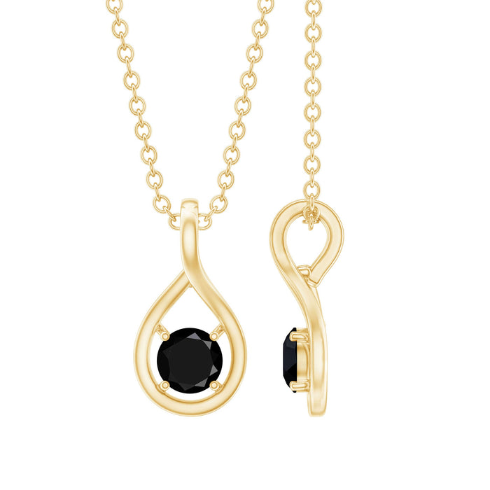 Black onyx teardrop pendant with chain, certified 0.22 carats, from Rosec Jewels, showcasing elegant jewelry design.