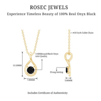 Black onyx teardrop pendant with 0.22 carat solitaire, rose gold chain, from Rosec Jewels, featuring a sleek, elegant jewelry design.