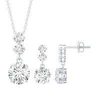 Moissanite 3 Stone Dangle Necklace and Earrings Set