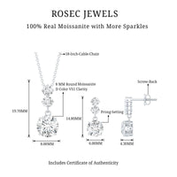 Moissanite 3 Stone Dangle Necklace and Earrings Set