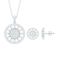 Rosec Jewels cubic zirconia cluster pendant and earrings jewelry set featuring elegant, sparkling cubic zirconia stones and intricate design.