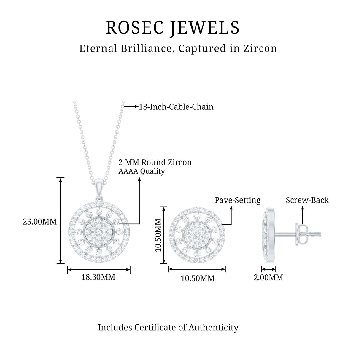 Rosec Jewels cubic zirconia cluster pendant and earrings set featuring classic, sparkling jewelry with cubic zirconia stones.