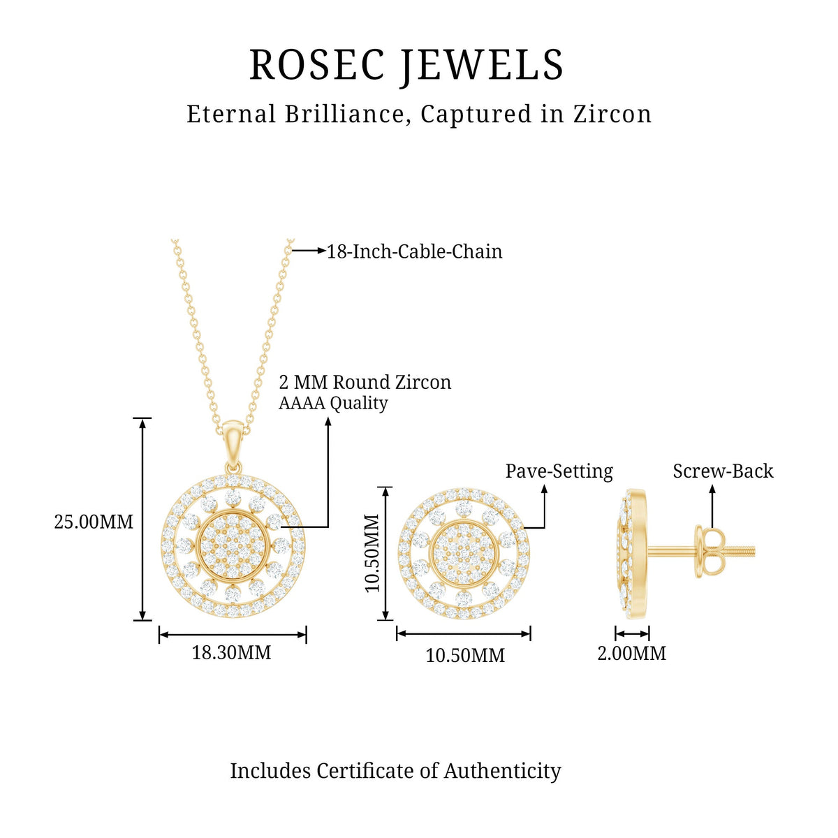 Rosec Jewels cubic zirconia cluster pendant and earrings jewelry set with sparkling cubic zirconia stones and silver-tone metal.