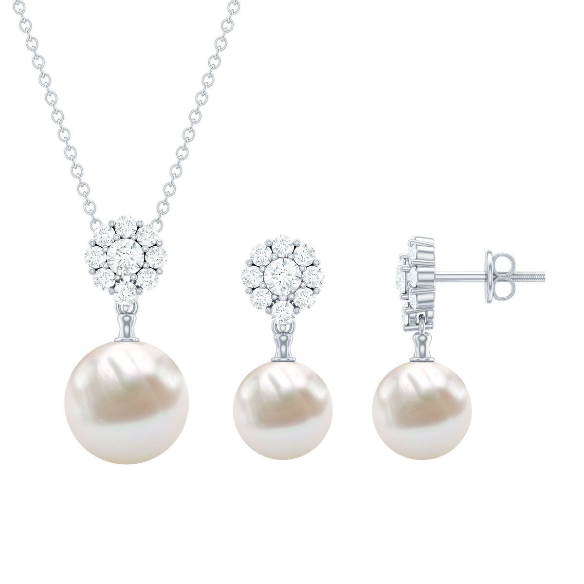 Genuine freshwater pearl flower jewelry set for brides by Rosec Jewels, featuring elegant pearl earrings and necklace.
