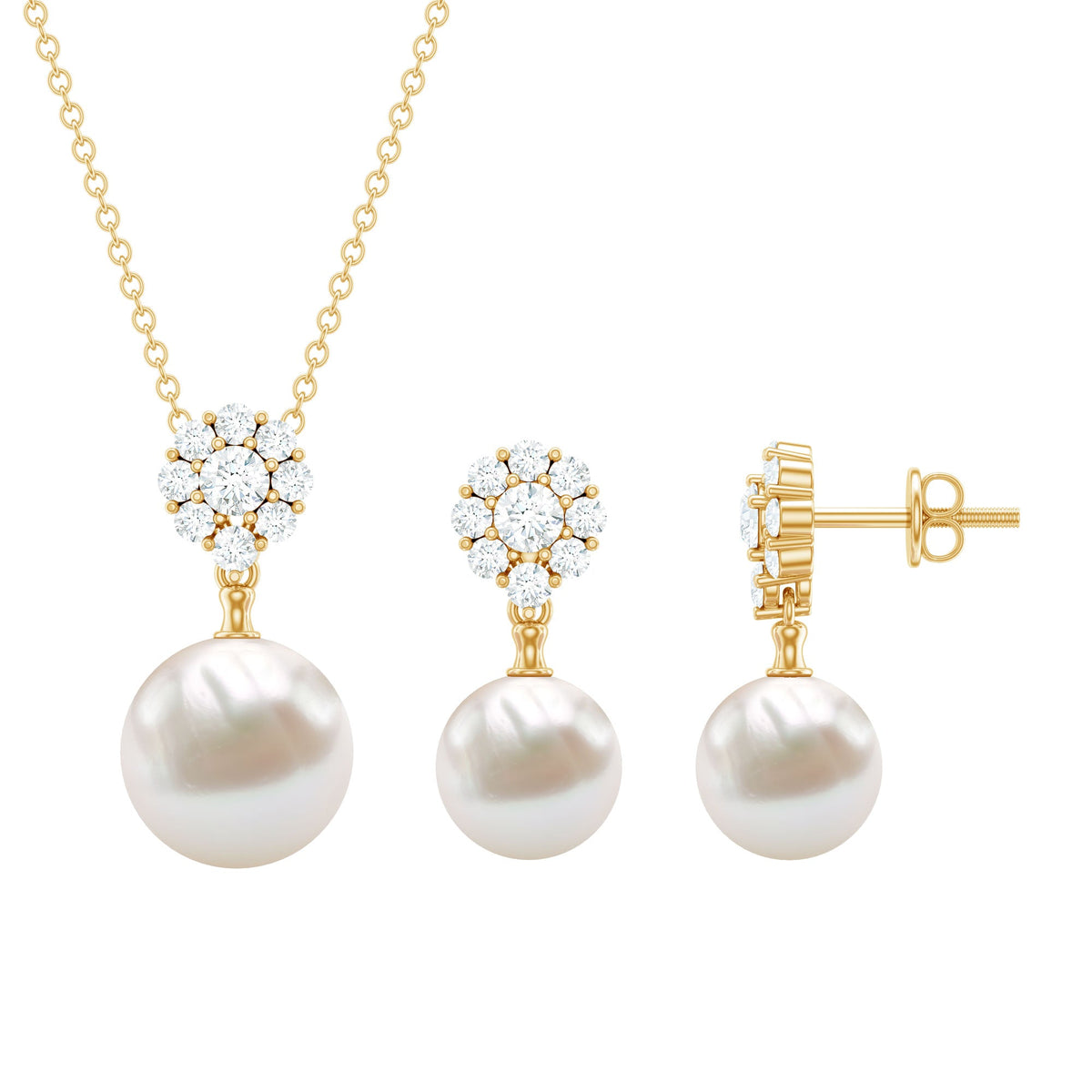 Genuine freshwater pearl flower jewelry set for brides by Rosec Jewels, featuring elegant pearl necklace and earrings.