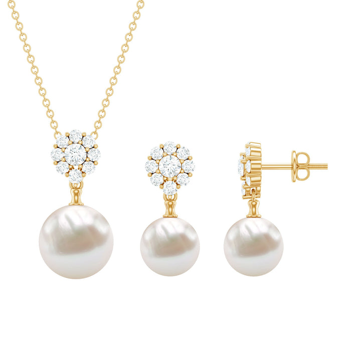 Genuine freshwater pearl flower jewelry set for brides by Rosec Jewels, featuring elegant pearl necklace and earrings.