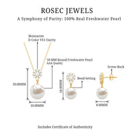 Genuine freshwater pearl flower jewelry set for brides by Rosec Jewels, includes necklace and earrings with elegant pearl flower designs.