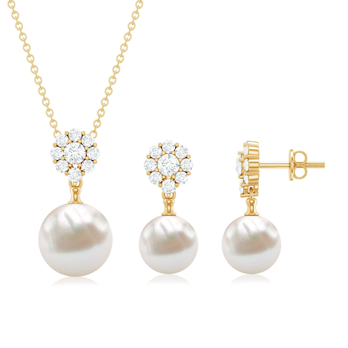 Genuine freshwater pearl flower jewelry set for brides featuring earrings and necklace by Rosec Jewels