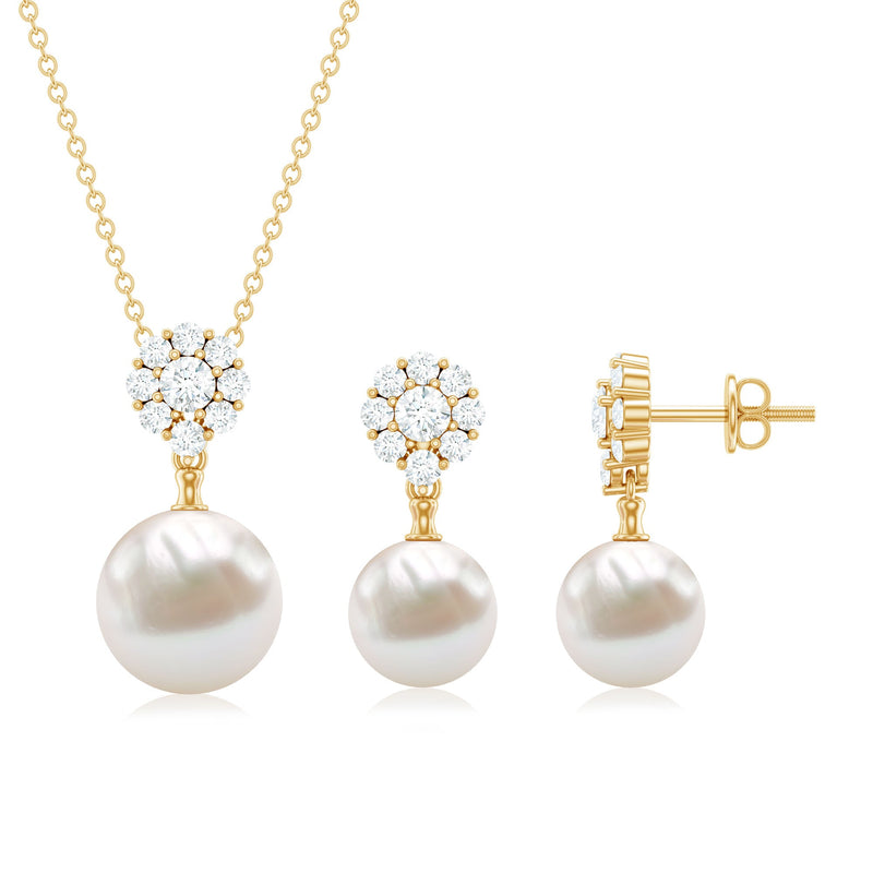 Genuine freshwater pearl flower jewelry set for brides featuring earrings and necklace by Rosec Jewels