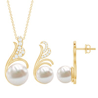Freshwater Pearl and Diamond Designer Jewelry Set