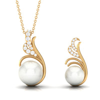 Freshwater Pearl and Diamond Designer Jewelry Set