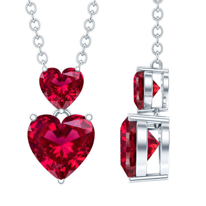 Lab-created 5.5 carat ruby heart pendant with silver chain, elegant jewelry from Rosec Jewels.