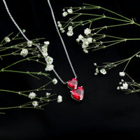 Certified 5.5 Carat Lab Created Ruby Heart Necklace with Silver Chain