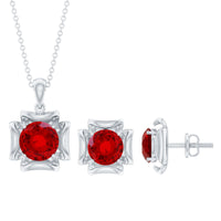 Lab Created Ruby Necklace and Earrings Set for Women