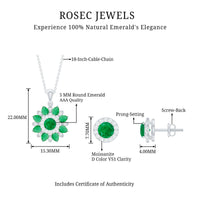 Certified Emerald and Moissanite Flower Jewelry Set