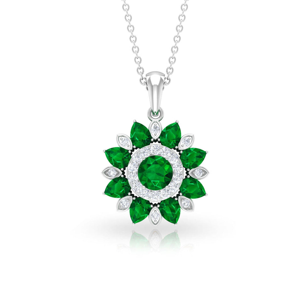 Certified Emerald and Moissanite Flower Jewelry Set