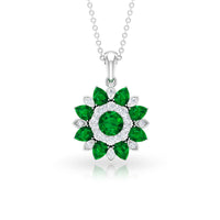 Certified Emerald and Moissanite Flower Jewelry Set